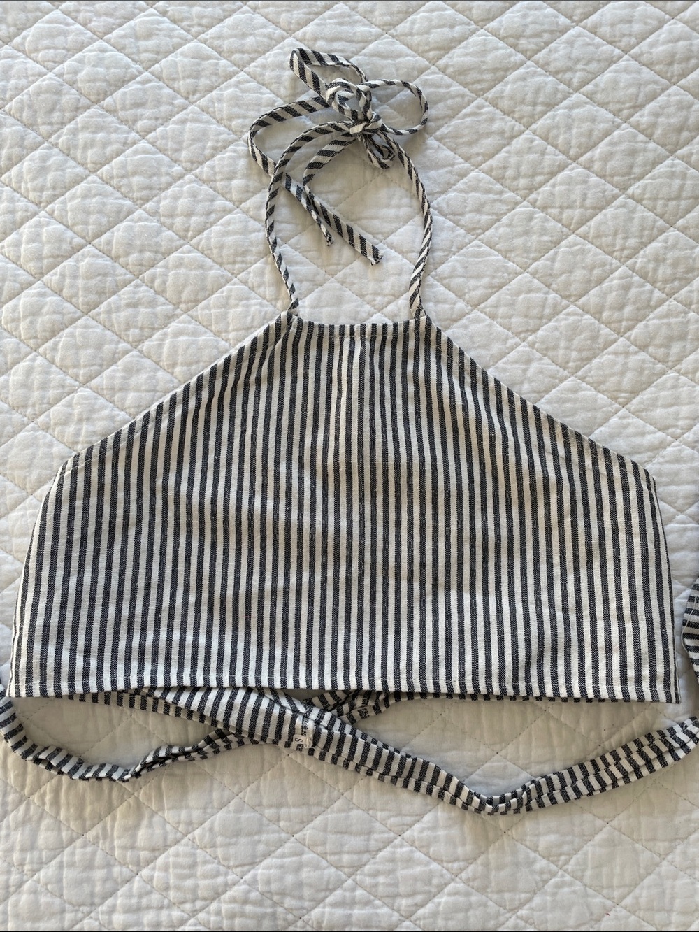 Black & White Vertical Striped Halter Crop Top